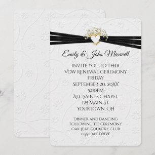 Invitation Renouvellement de vœux Blanc Floral embossé avec C