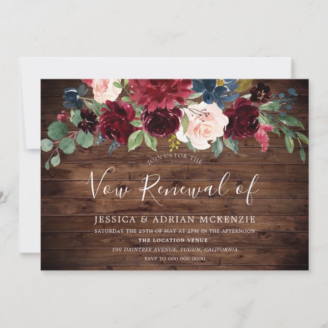Invitation Renouvellement de Vœux de Mariage au Vin Rouge Bou (Devant)