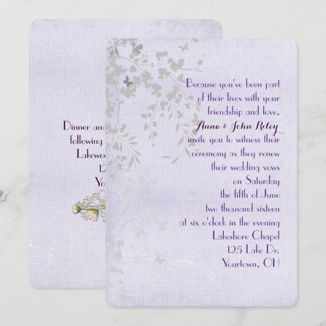 Invitation Renouvellement de vœux de mariage sur feuille abst (Devant / Derrière)