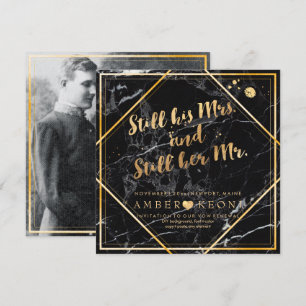 Invitation Renouvellement de vœux/Faux or/Marbre noir PixDezi