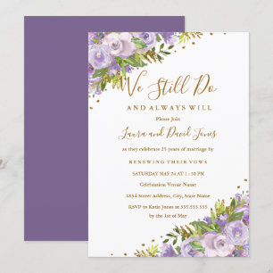 Invitation Renouvellement de Voeux Fleuris Aquarelle Or Viole