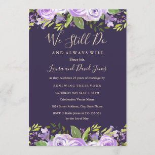 Invitation Renouvellement de vœux floraux à l'aquarelle viole