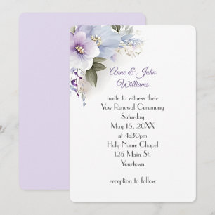 Invitation Renouvellement de vœux floraux lavande et bleu