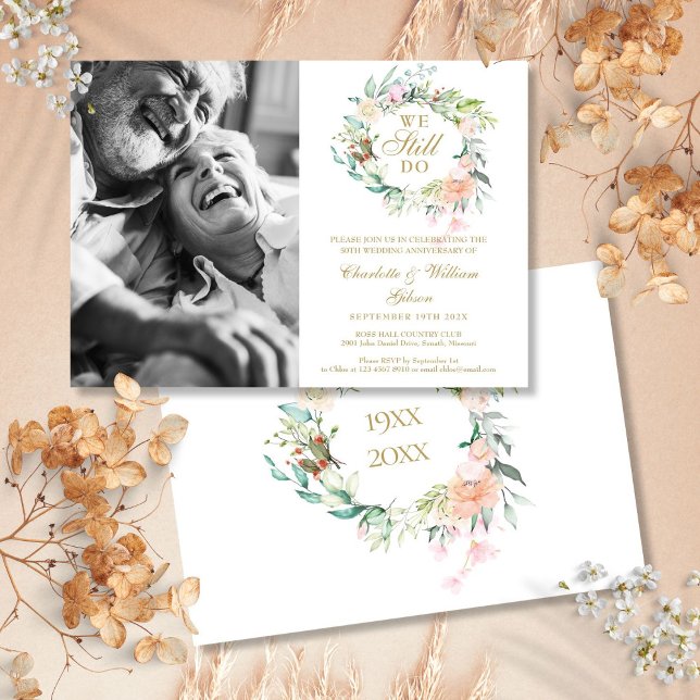 Invitation Renouvellement de Voeux Nous sommes toujours là Fl (Vow Renewal We Still Do Floral Photo Anniversary Invitation)