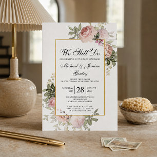 Invitation Renouvellement de Vœux Rose Florale Rose Poudrée