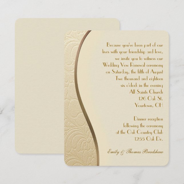 Invitation Renouvellement de Vow Mariage Gold (Devant / Derrière)