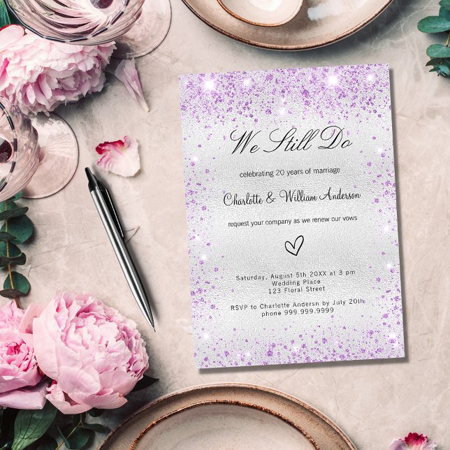 Invitation Renouvellement du mariage de voeu violet argenté (Créateur téléchargé)