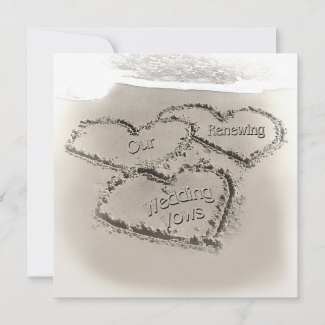 Invitation Renouvellement du mariage sur la plage - Coeurs de (Devant)