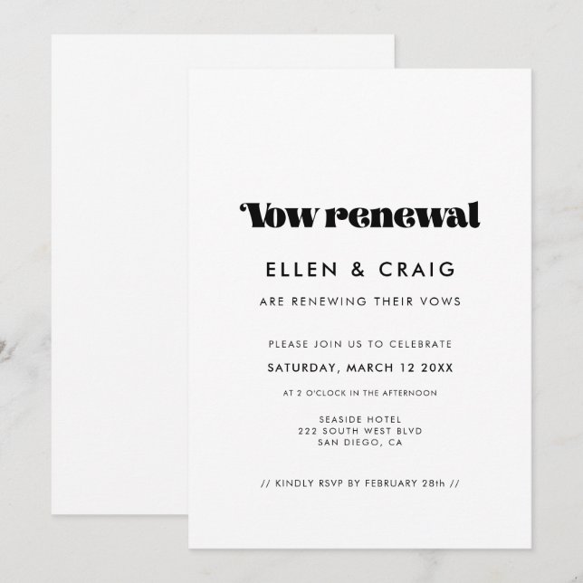 Invitation Renouvellement du Mariage Vow de script rétro vint (Devant / Derrière)