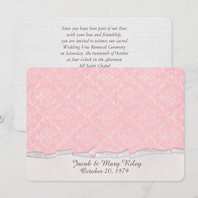 Invitation renouvellement du voeu damask rose (Devant / Derrière)