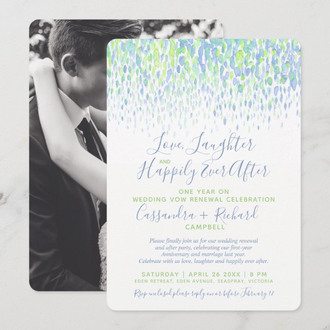 Invitation Renouvellement du voeu de mariage vert 1 an après  (Devant / Derrière)