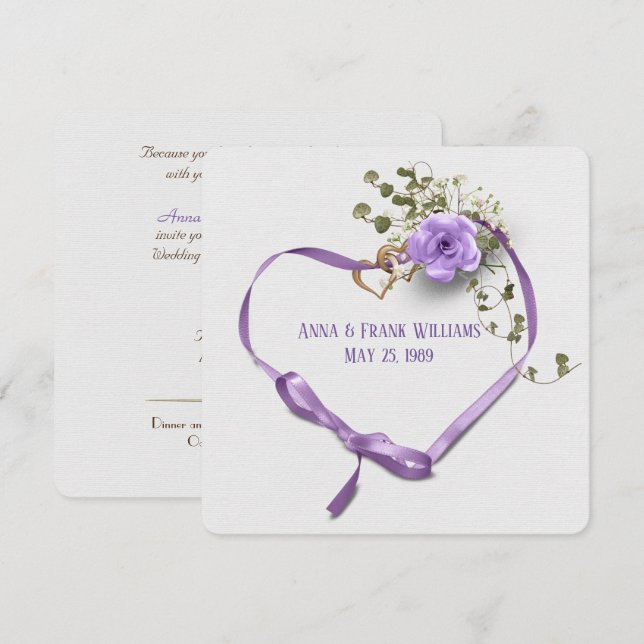 Invitation Renouvellement du voeu mariage - coeur de ruban vi (Devant / Derrière)