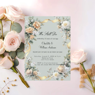 Invitation Renouvellement du voeu mariage sauge vert or flora