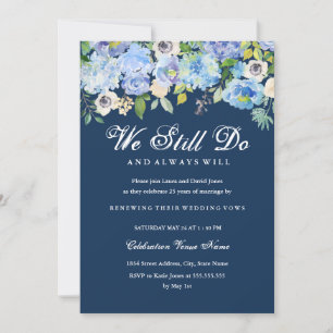 Invitation Renouvellement du Vow Floral Bleu Anniversaire Inv