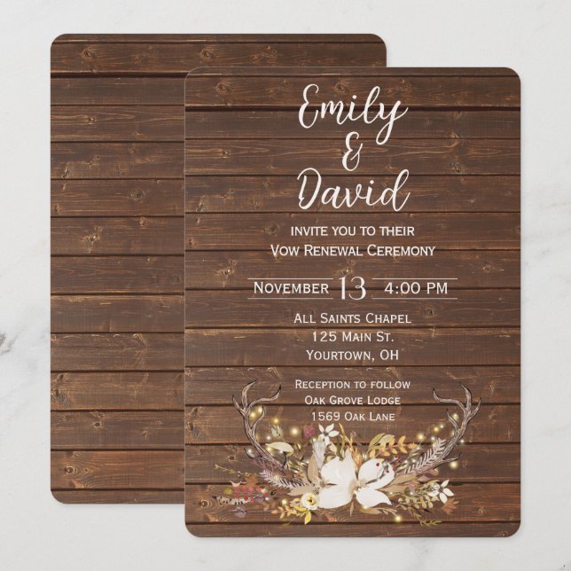 Invitation Renouvellement du Vow Mariage Deer Antlers (Devant / Derrière)