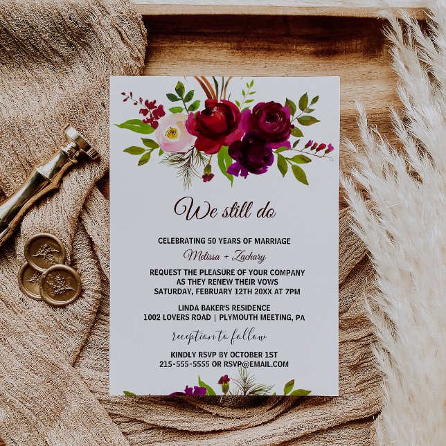Invitation Renouvellement simple du Vow Floral de Bourgogne (Créateur téléchargé)