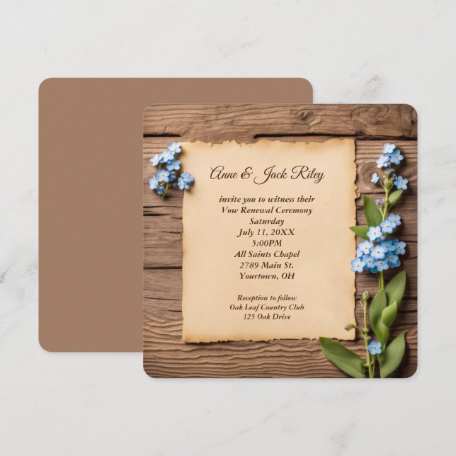 Invitation Renouvellement Vow mariage Oublier-Me-Nots (Devant / Derrière)