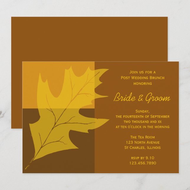 Invitation Repas de Brunch de Mariage d'Automne avec Bloc de  (Devant / Derrière)
