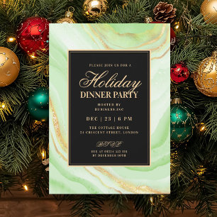 Invitation Repas de fêtes Formal Green Glam en marbre FAUX 