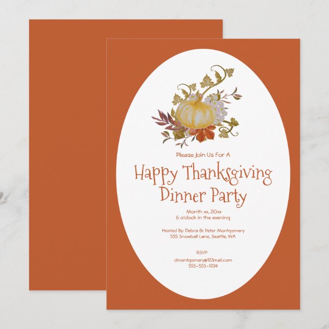 Invitation Repas de la fête de Thanksgiving (Devant / Derrière)