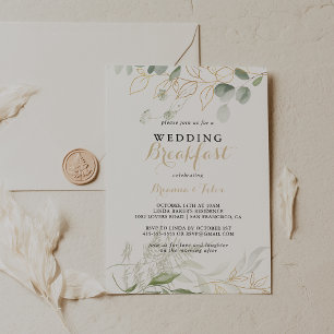Invitation Repas de mariage calligraphie feuillage vert or 