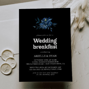 Invitation Repas de mariage floral bleu de la Royal Navy