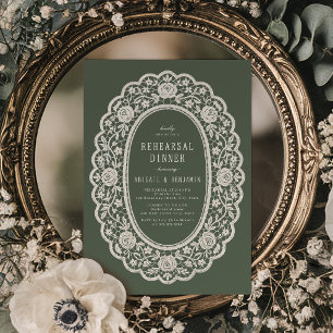 Invitation Repas de répétition en dentelle florale vert sauge