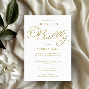 Invitation Repas Simple En Papier D'or Et Brunch Et Bulles Po
