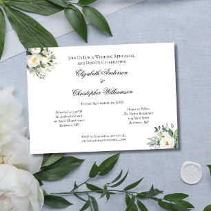 Invitation Répétition de mariage botanique à la rose blanche 
