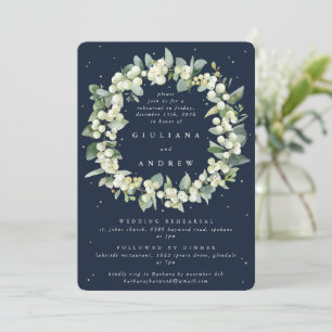 Invitation Répétition de mariage Dark Navy Snowberry+Eucalypt