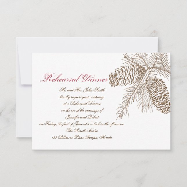 Invitation Répétition de mariage de nature de cône de pin (Devant)