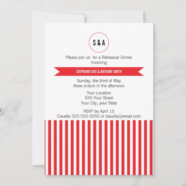 Invitation Répétition des Motifs Monogrammes rouge et blanc (Devant)