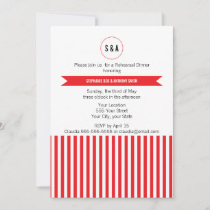 Invitation Répétition des Motifs Monogrammes rouge et blanc