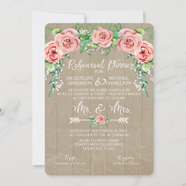 Invitation Répétition Dinn BOHO Flower Crown Babys Breath Bar (Devant)