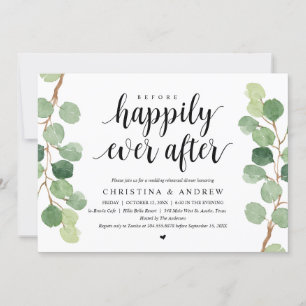 Invitation Répétition du diner de mariage. Eucalyptus vert