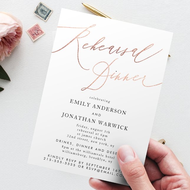 Invitation Répétition du Mariage de calligraphie or Rose mode (Créateur téléchargé)