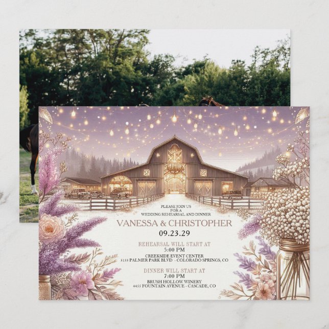 Invitation Répétition du Mariage d'élégance rustique (Devant / Derrière)