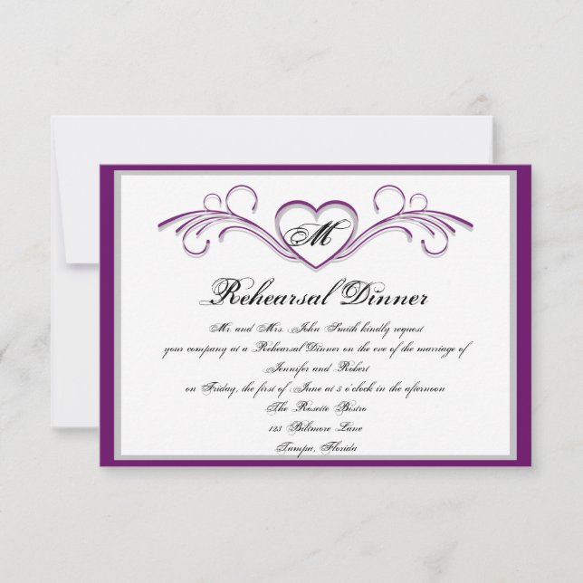 Invitation Répétition du Monogramme de Défilement du coeur ma (Devant)