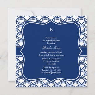 Invitation Répétition du Motif Monogram Royal Blue Seigaiha