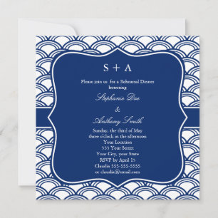 Invitation Répétition du Motif Monogram Royal Blue Seigaiha
