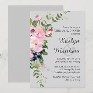 Invitation Répétition en Gris de bouquet rose pâle