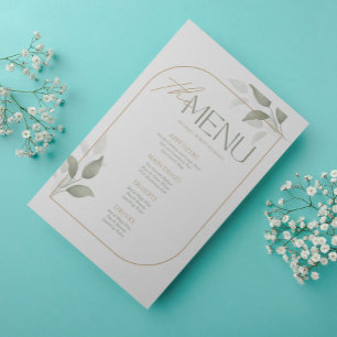 Invitation Répétition esthétique verte & or, Menu Mariage