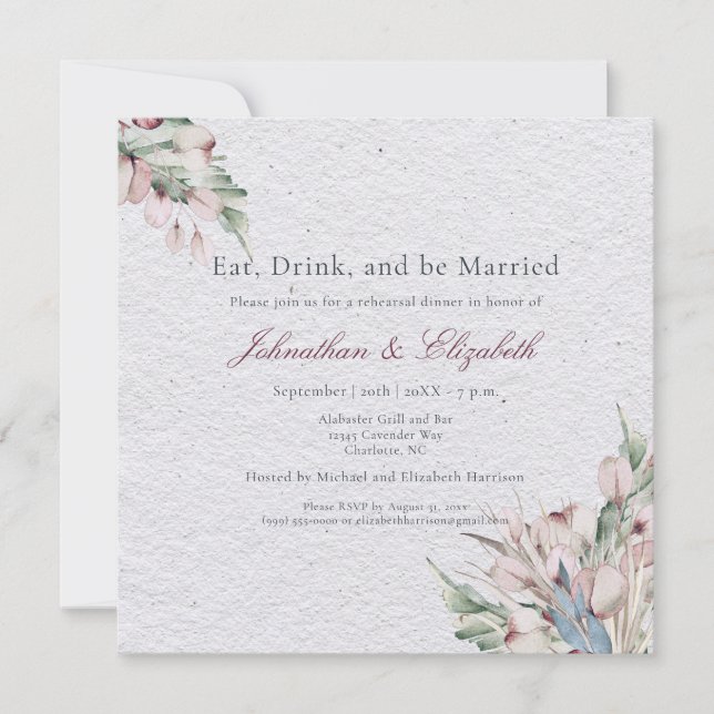 Invitation Répétition florale et botanique du Boho aquarelle (Devant)