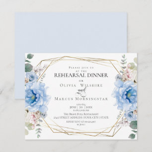 Invitation Répétition mariage   Aquarelle Sky Blue Peonies