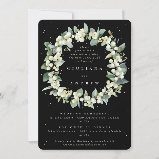Invitation Répétition Mariage Black Snowberry+Eucalyptus (Devant)