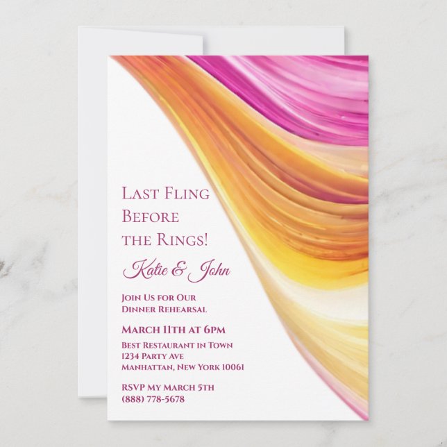 Invitation Répétition mariage-Dîner-Moderne rose orange jaune (Devant)