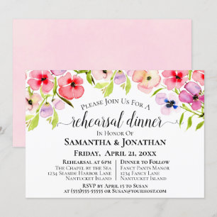 Invitation Répétition Mariage Fleur sauvage aquarelle et dîne