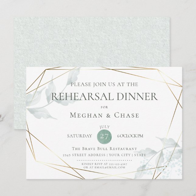Invitation Répétition mariage | Grayed Jade Green Botanical (Devant / Derrière)