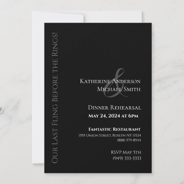 Invitation Répétition Mariage moderne - Noir et Blanc - (Devant)
