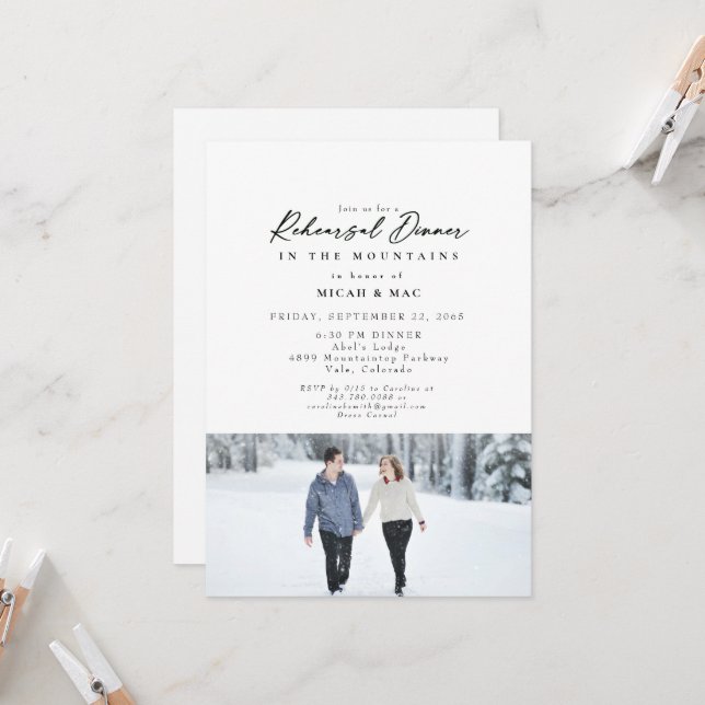 Invitation Répétition Photo Couple Neige Mariage d'hiver (Devant/Arrière en situation)